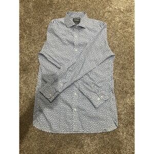 Bonobos Slim Fit Wrinkle-Free Dress Shirt Blue White Floral Stripe Mens 16 36